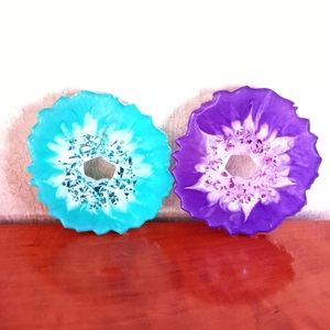 Geode resin coasters set teal purple handmade gifts new home decor